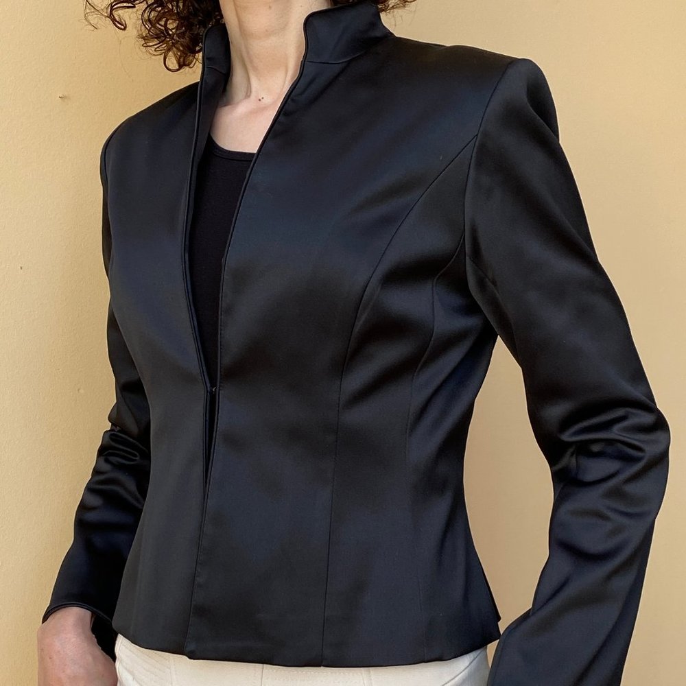 Black Satin Mandarin-Collar Formal-Wear Jacket